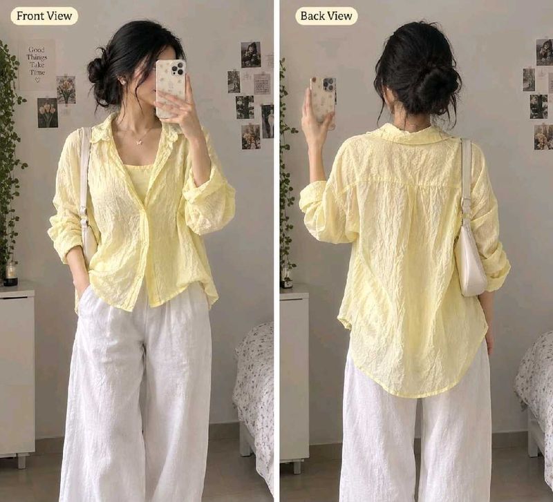 Chic Yellow Textured Button-Up Shirt