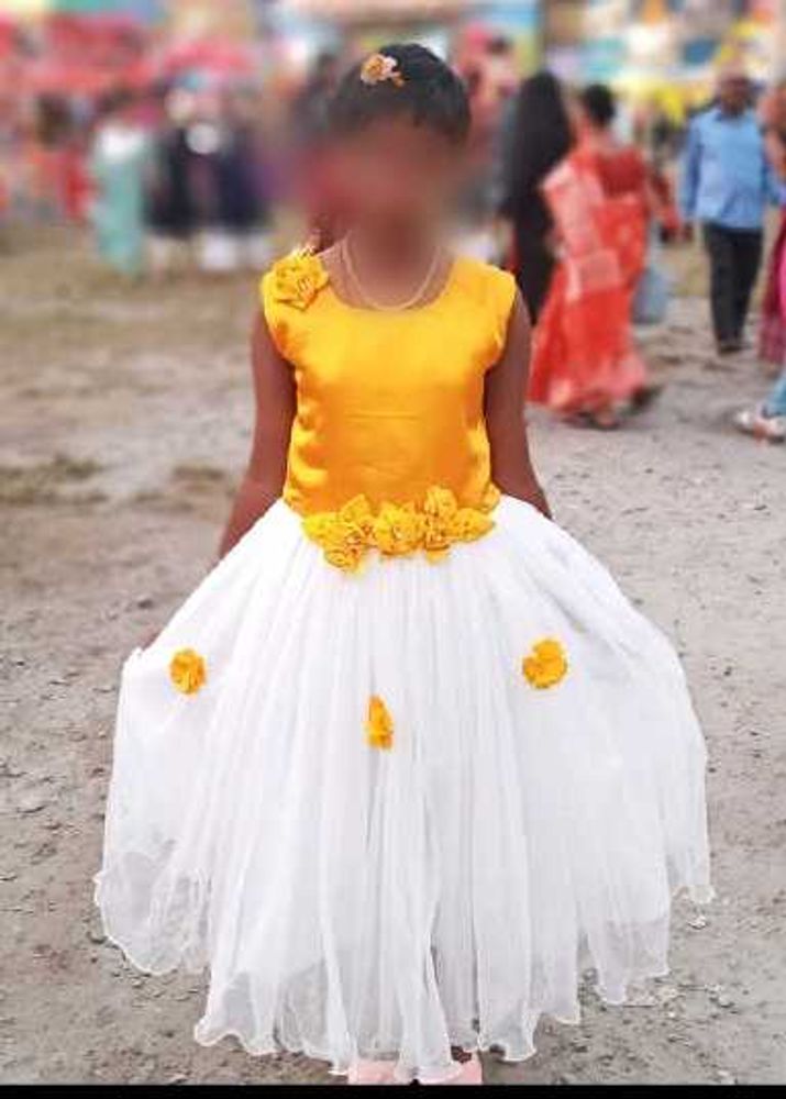 Girl's Yellow &amp; White Party Dress