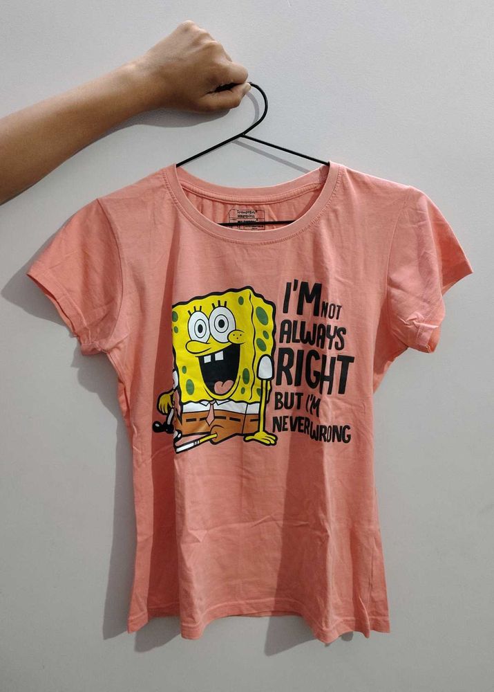 SpongeBob Print Peach Tshirt
