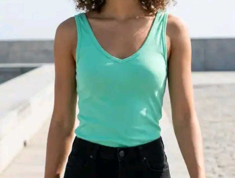 Aqua Blue V-Neck Tank Top