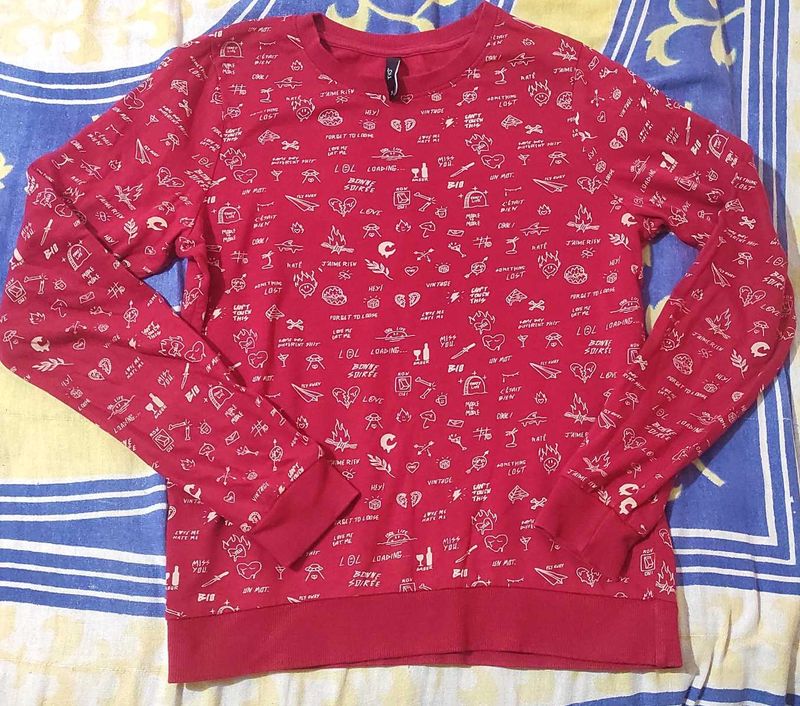 Red Graphic Print Long Sleeve Sweatshirt Top