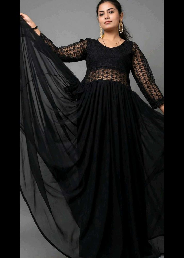 Elegant Black Lace Ethnic Gown