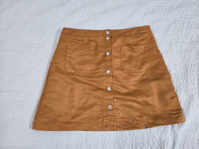 Stylish Tan Button-Front Mini Skirt waist 30