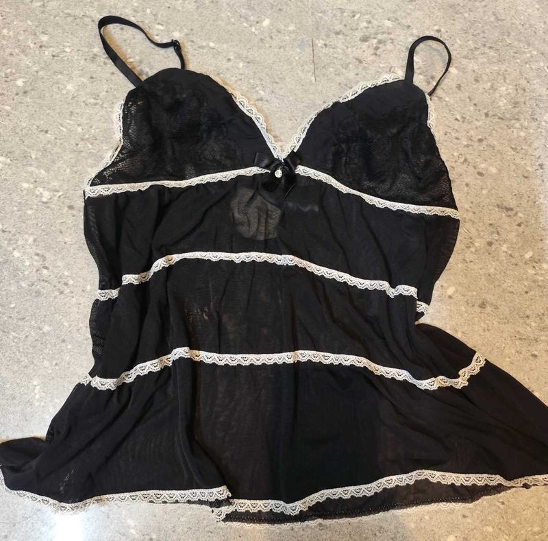 Cute Black Lace Babydoll Top