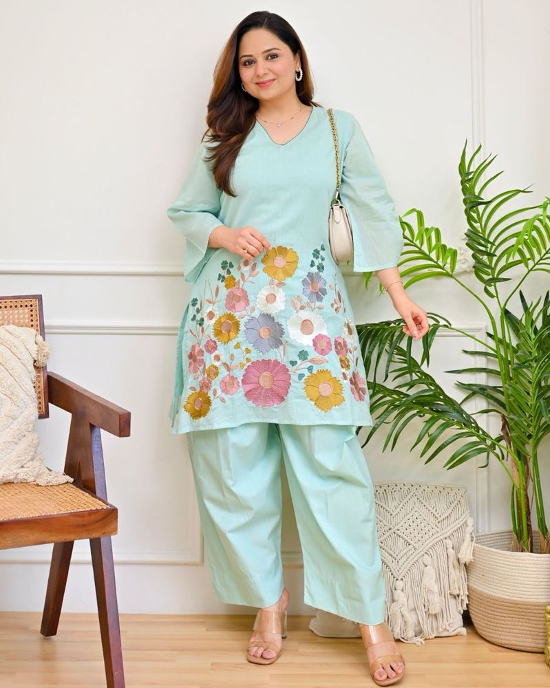 Light Blue Floral Kurta Set