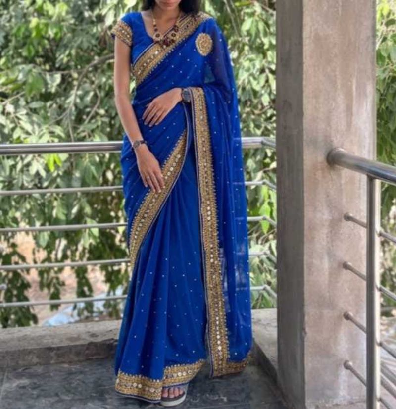 Royal Blue Embroidered Saree