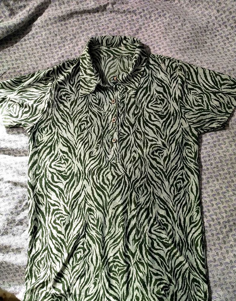 Zebra Print Short Sleeve Collared Shirt