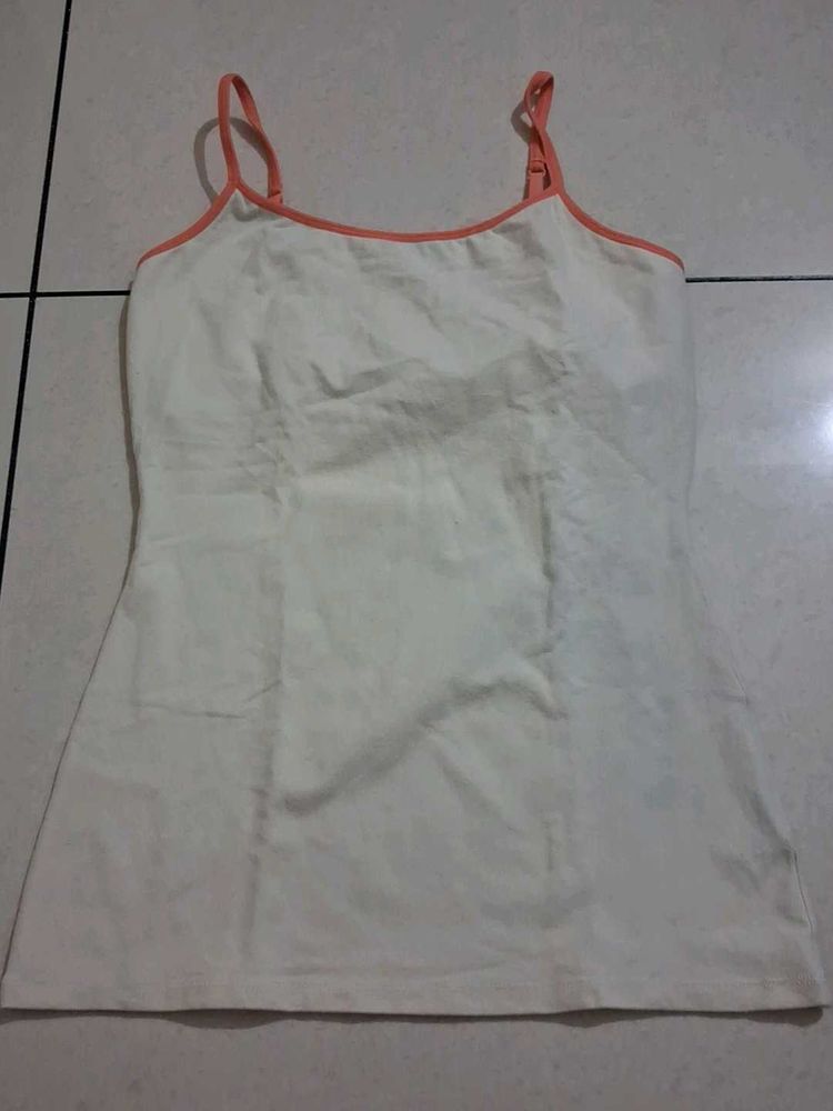 S White Camisole Top with Orange Trim