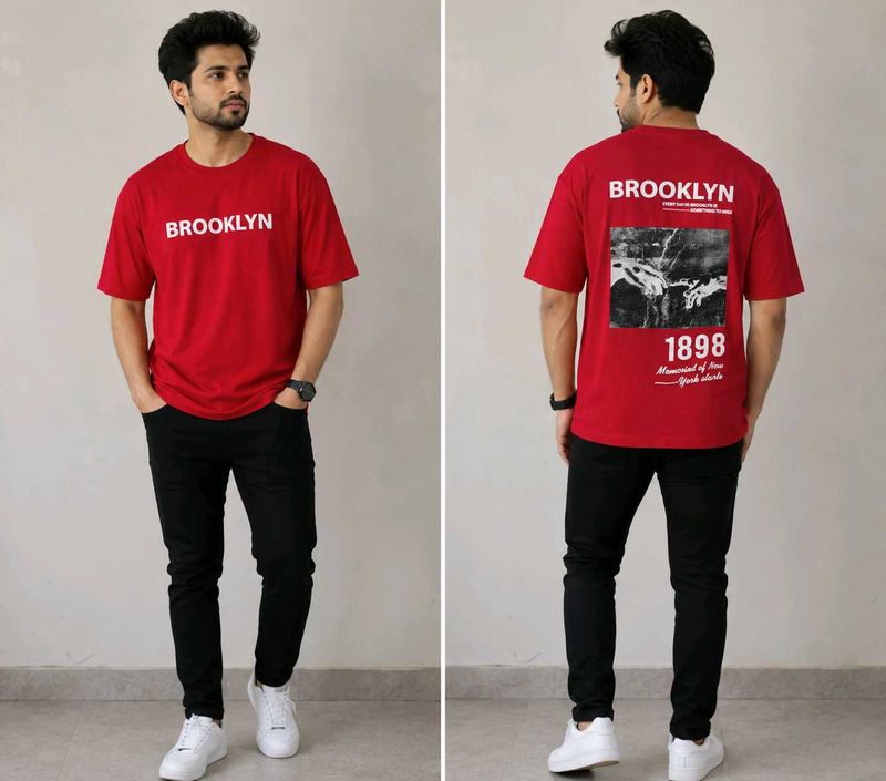 Men's Red Brooklyn Graphic T-Shirt L size