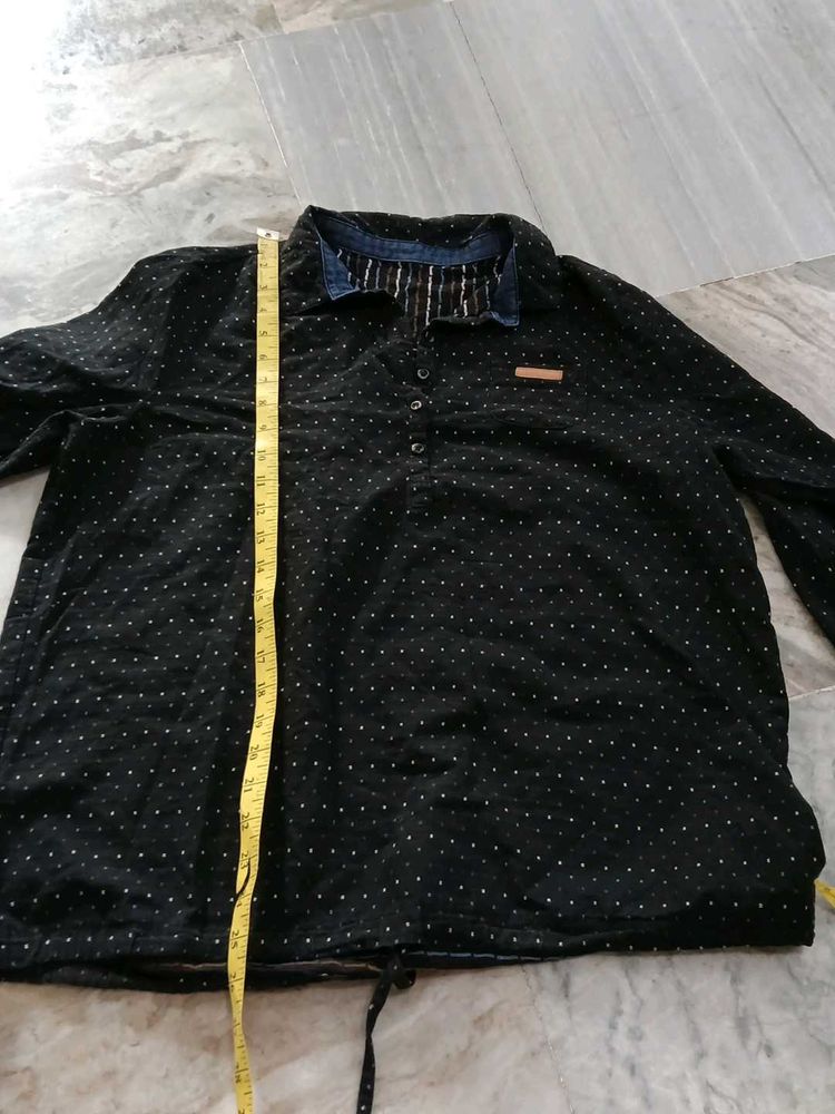 Stylish Black Dotted Long Sleeve Top