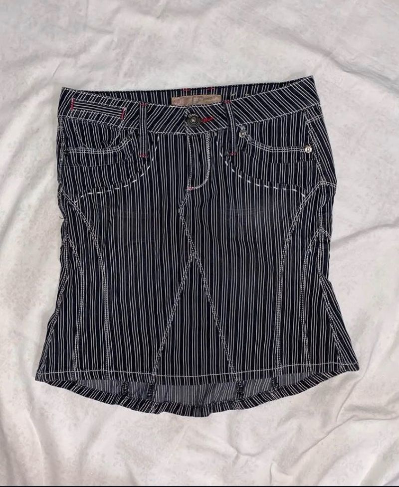 Striped Denim Mini Skirt