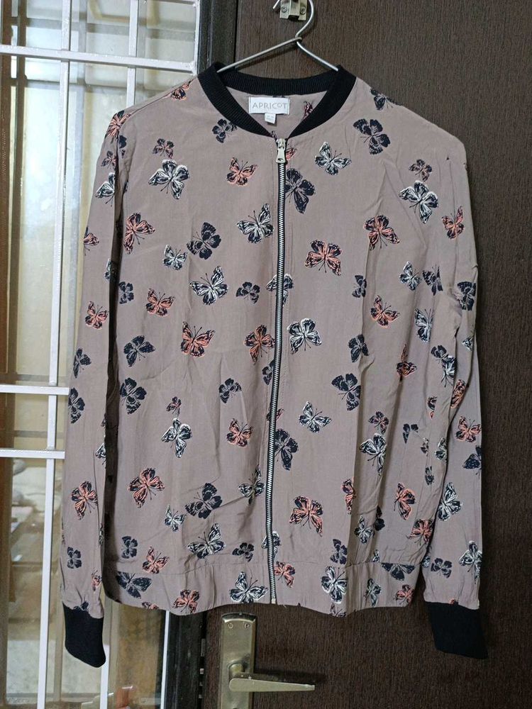 Apricot Butterfly Print Bomber Jacket