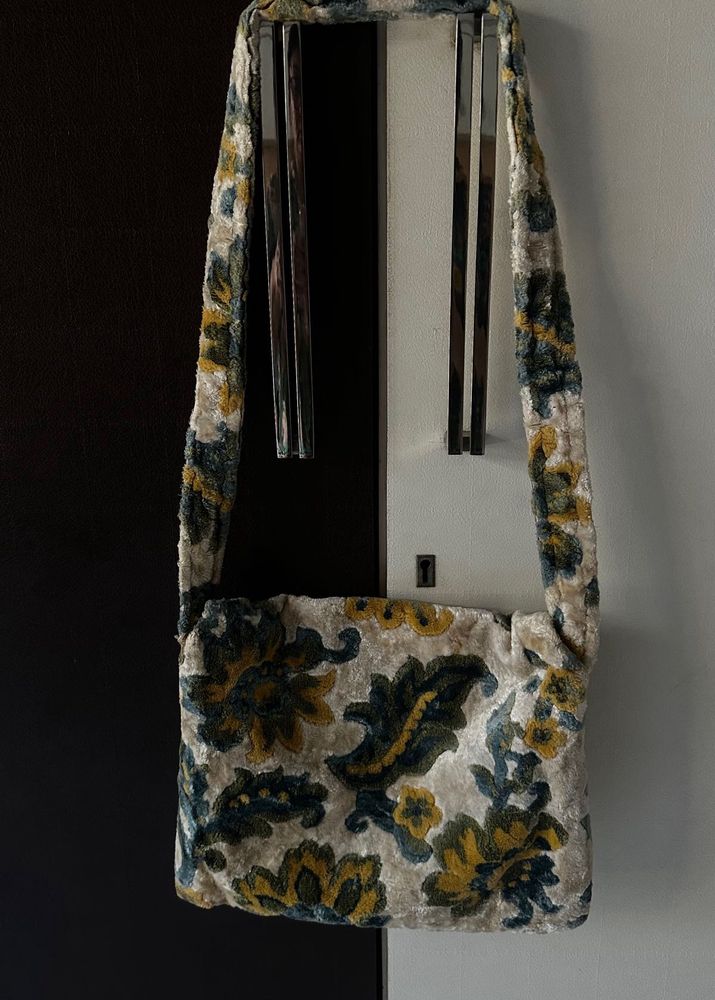 Vintage Floral Velour Sling Bag