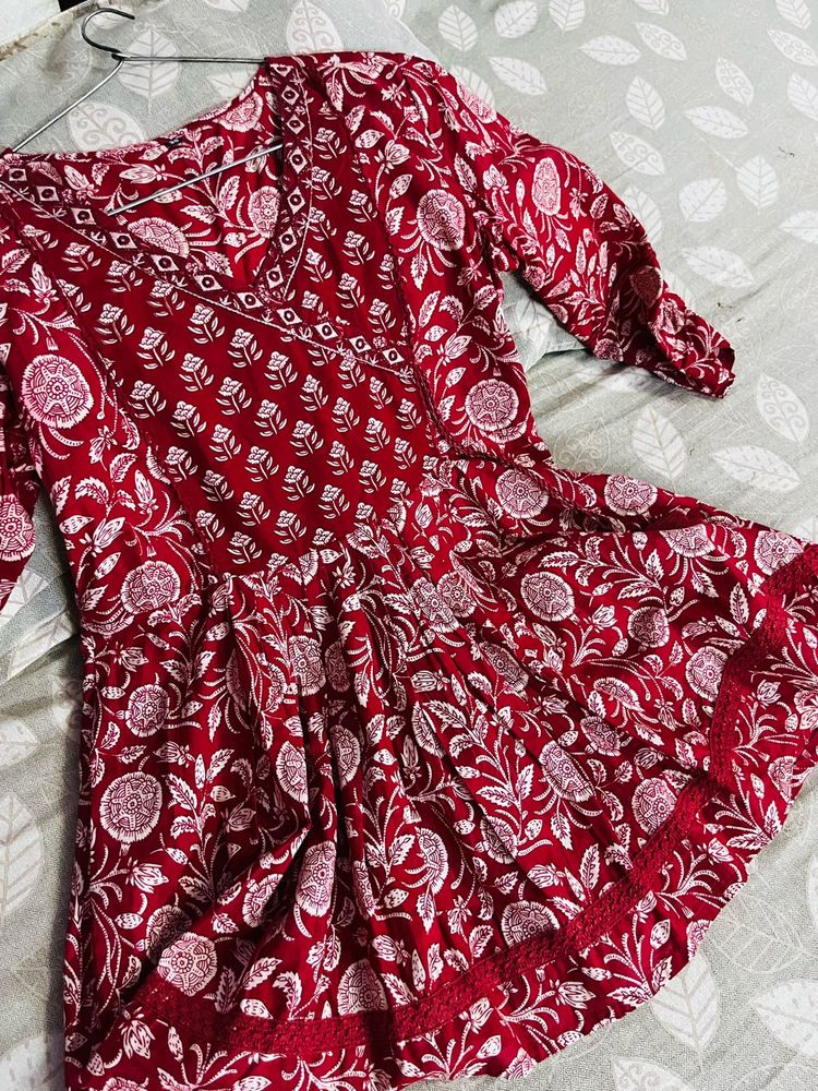Red Block Print Cotton Kurta new
