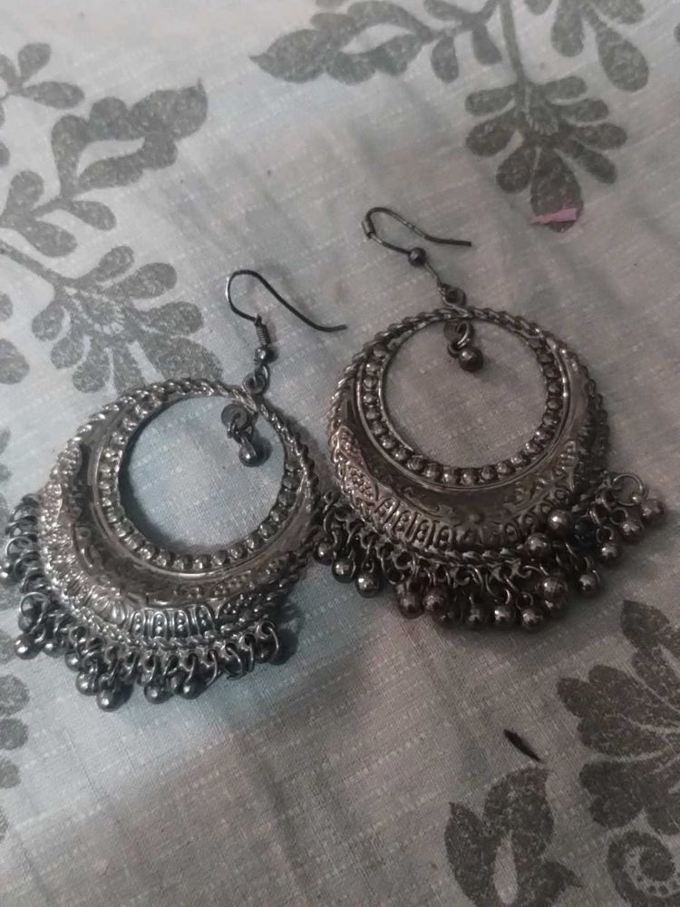 Oxidized Silver Jhumka Earrings