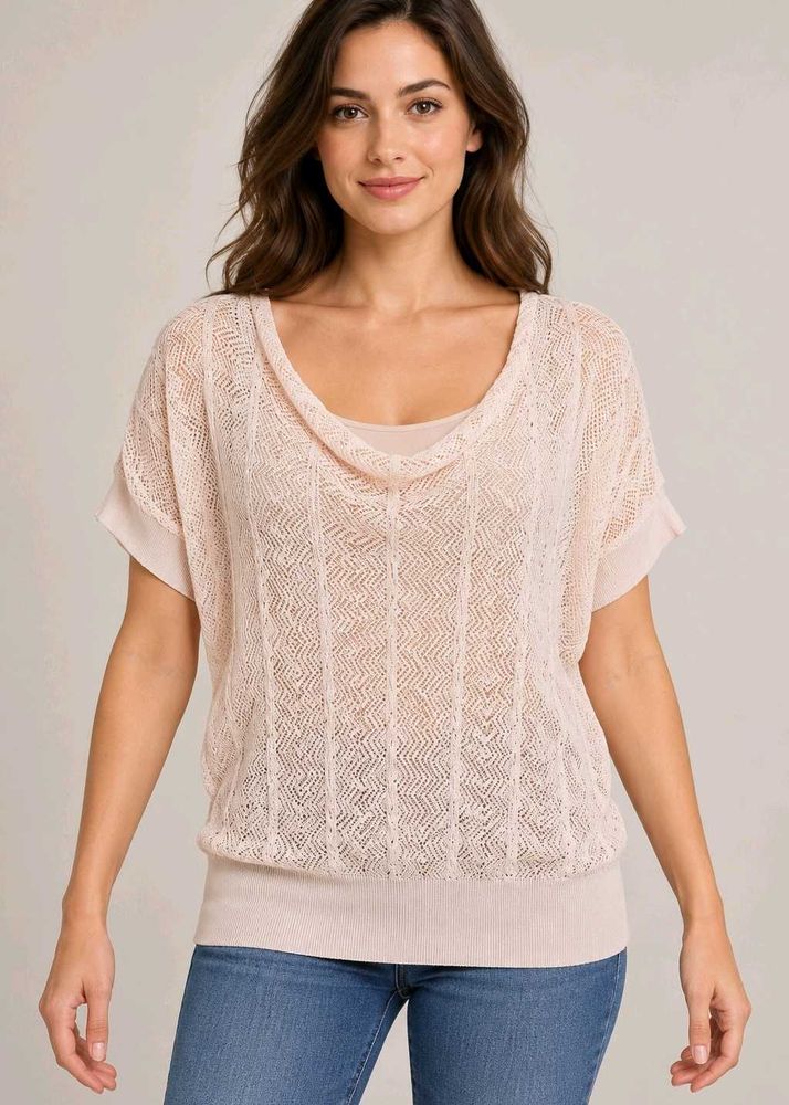 Sheer Knit Cowl Neck Top
