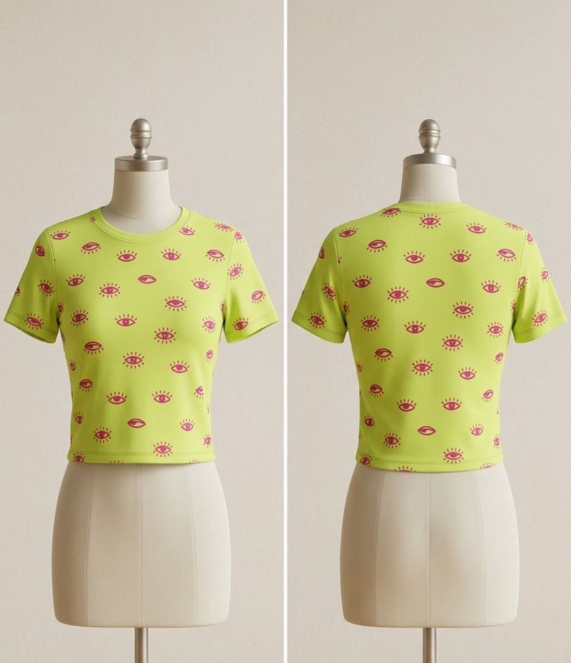 Neon Eye Print Cropped T-Shirt