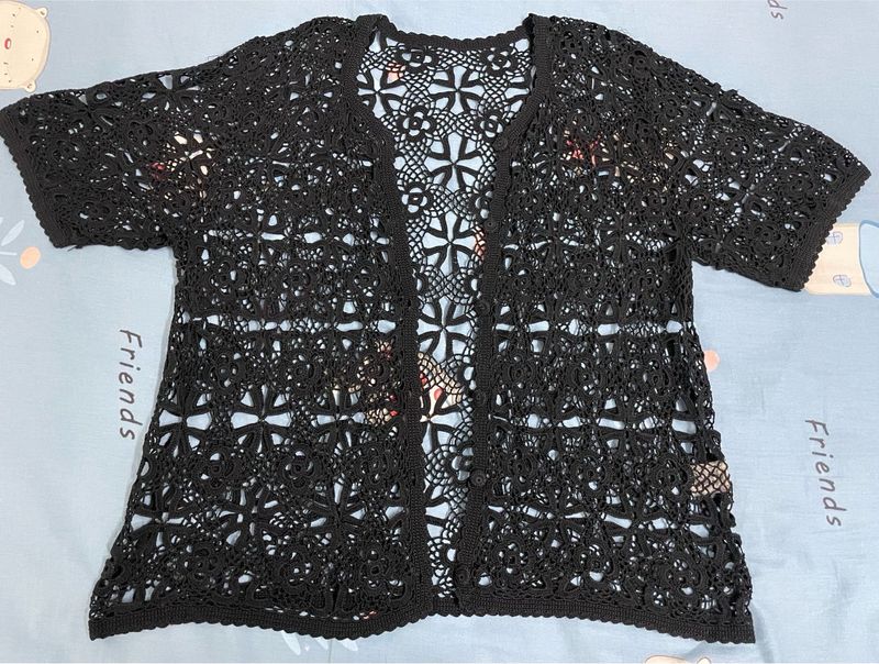 Black Crochet Cardigan