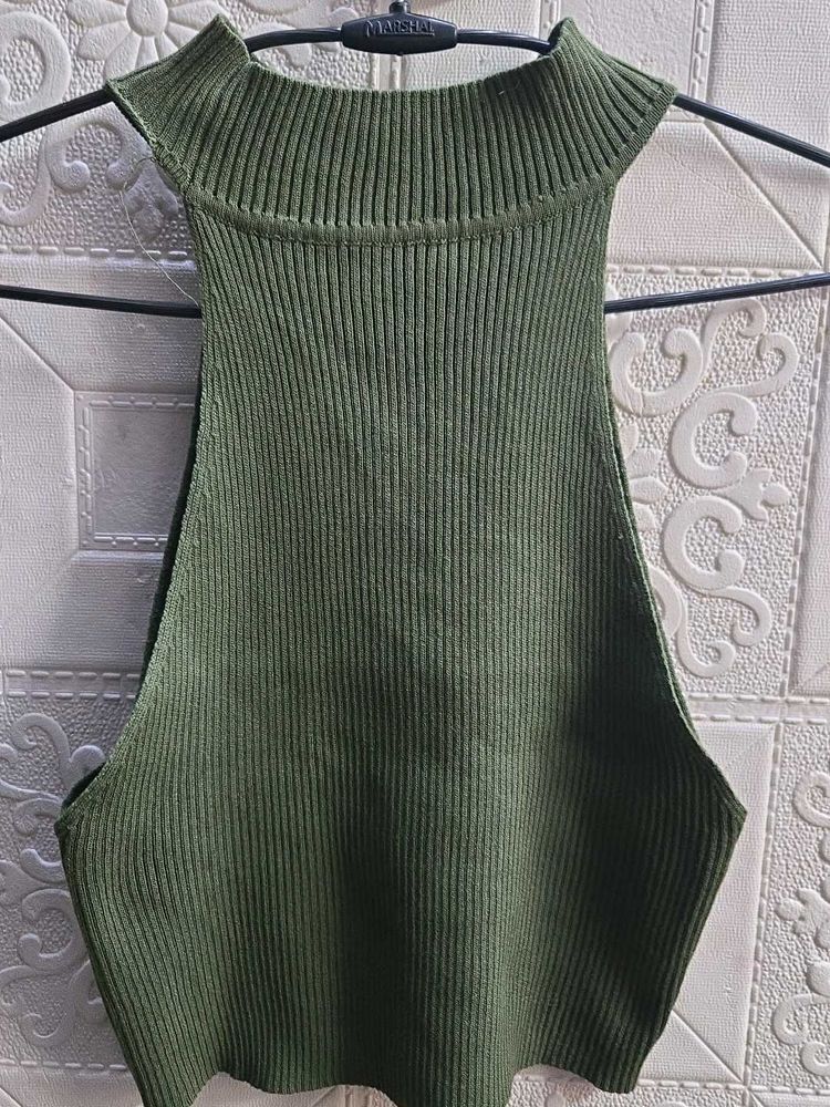 Olive Green Ribbed Mock Neck Top