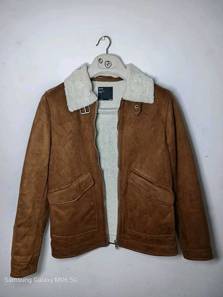 Brown  Suede Sherpa Lined Jacket