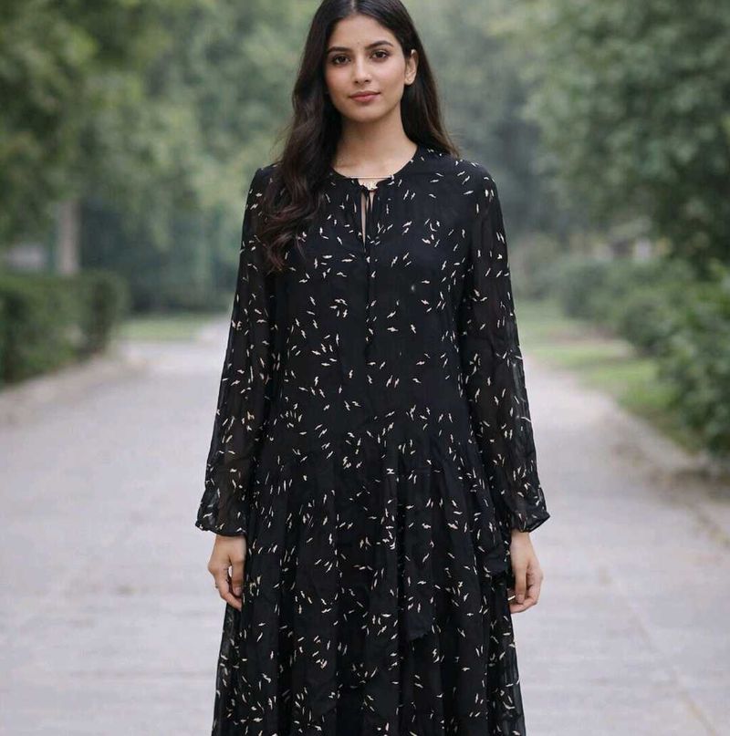 Elegant Black Printed Maxi Dress