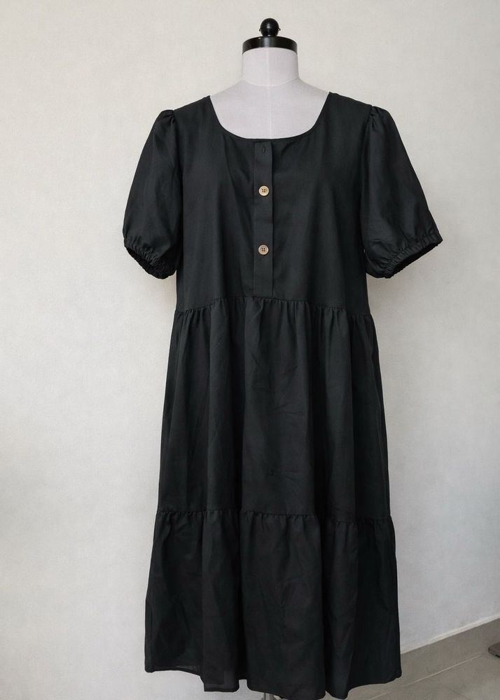 Tiered Puff Sleeve Black Dress🌻🖤