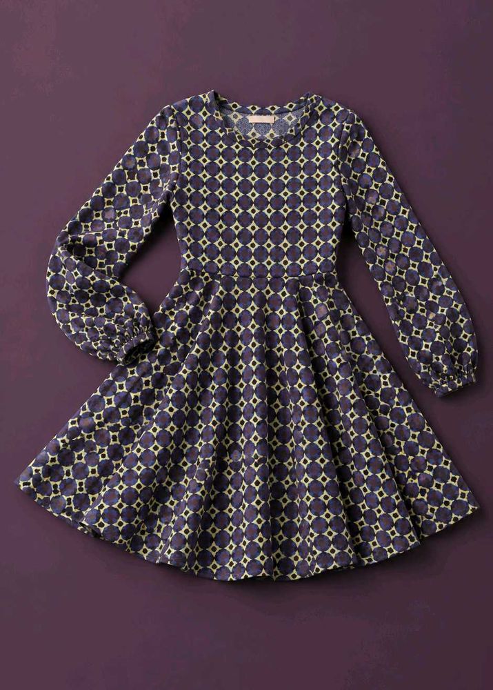 BLUE &amp; MUSTARD GEOMETRIC PRINT FLARED DRESS