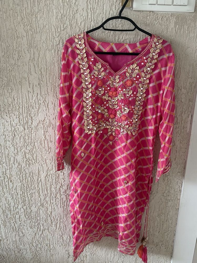 Vibrant Pink Embroidered Kurta with plazzo