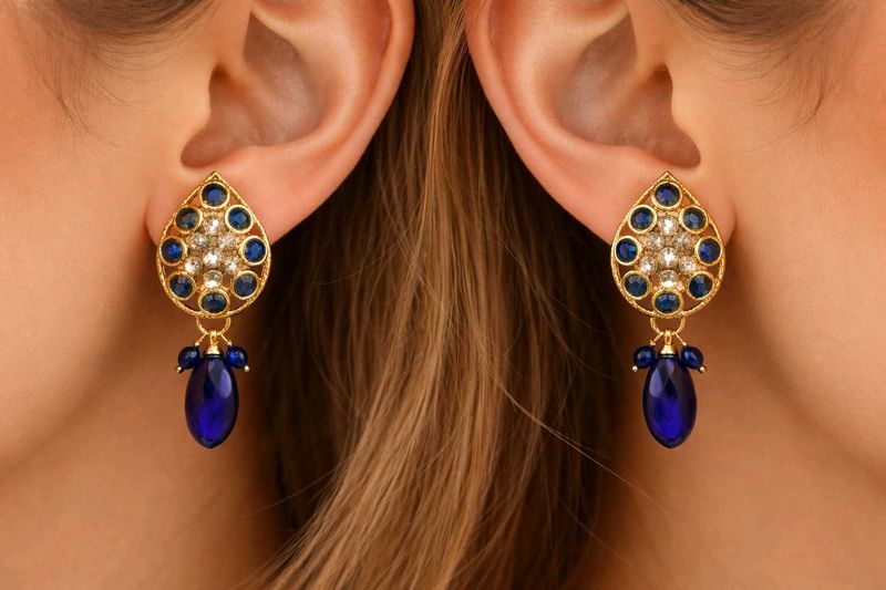 Elegant Blue Gemstone Dangle Earrings WITH FREE 🎁