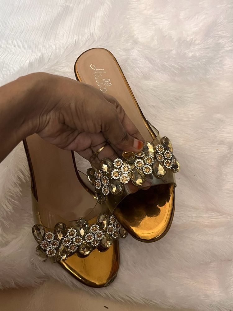 Sparkly Gold Jeweled Mules