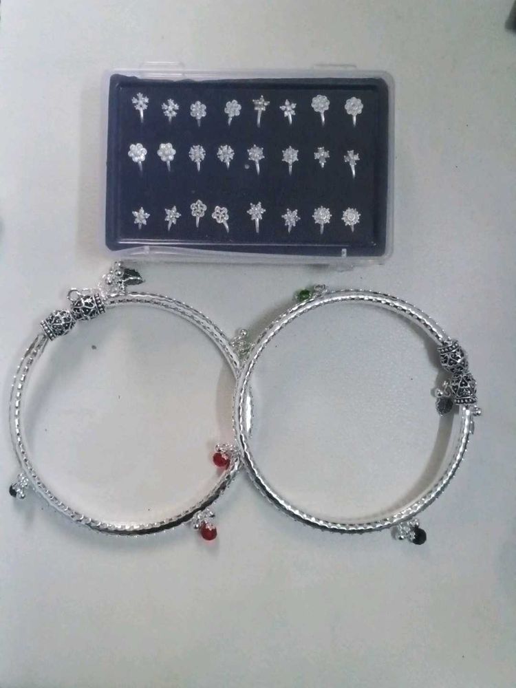 noise pins and Silver-Toned anklets