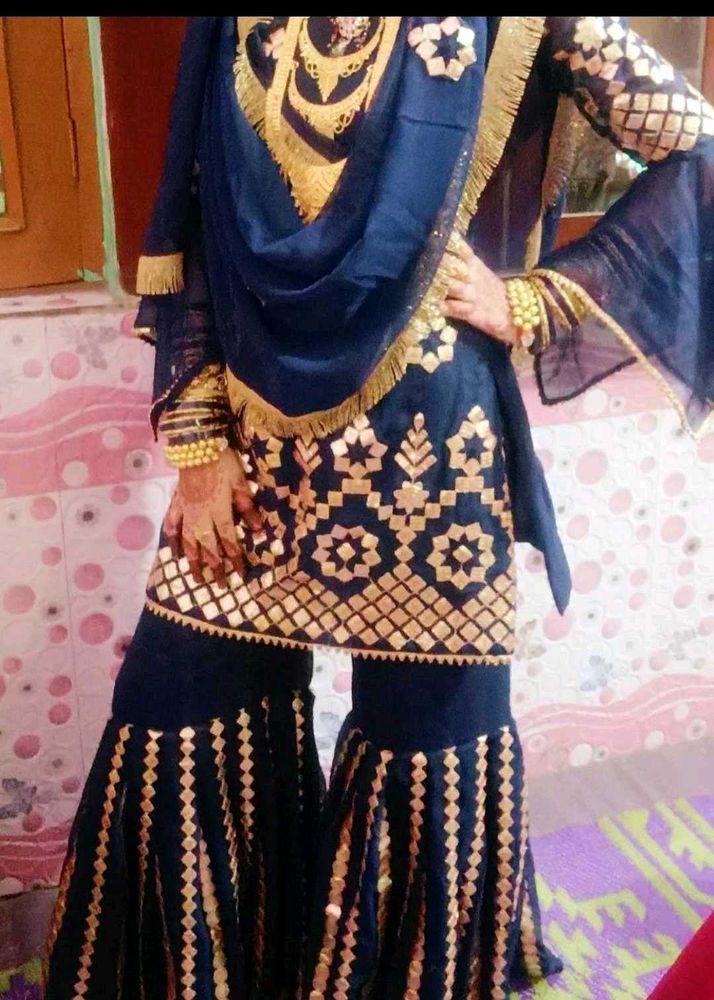 Gold Foil Embroidery Sharara Set
