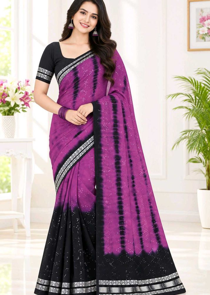 Stunning Purple &amp; Black Saree with fall