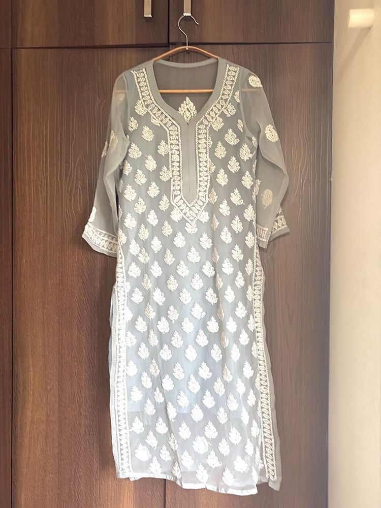Elegant Chikankari Grey Kurta