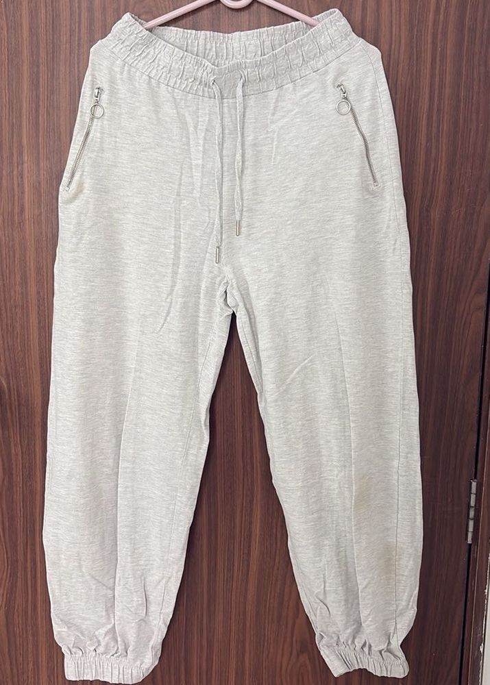 Grey Jogger Pants with Zipper Details