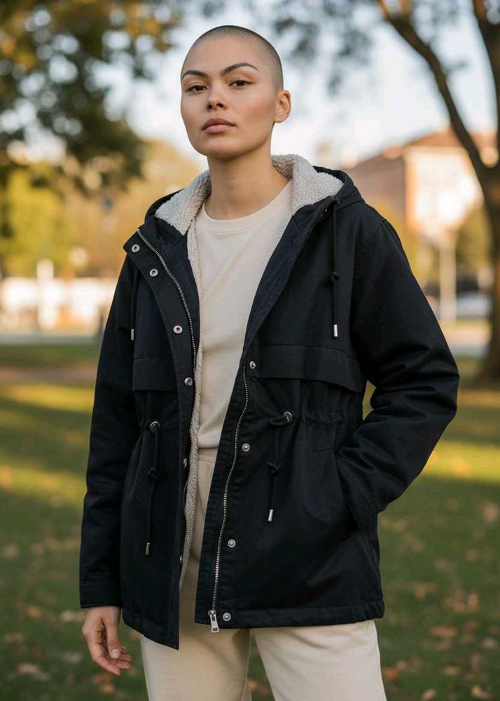 Unsex Black Hooded Parka Jacket