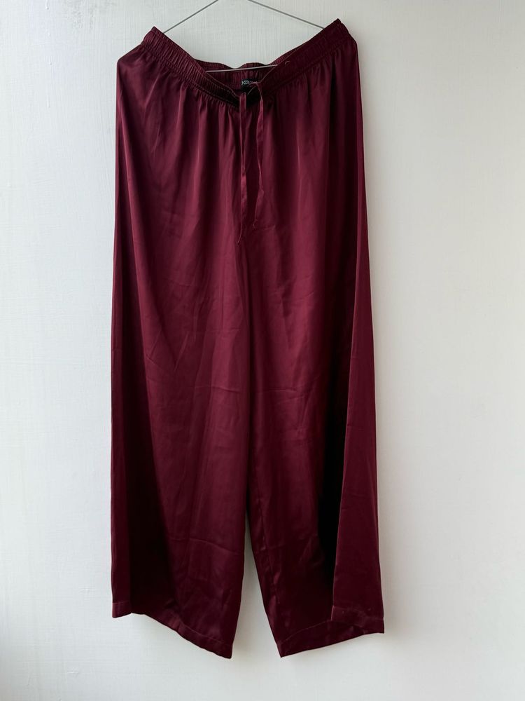Burgundy Satin Wide Leg Pants