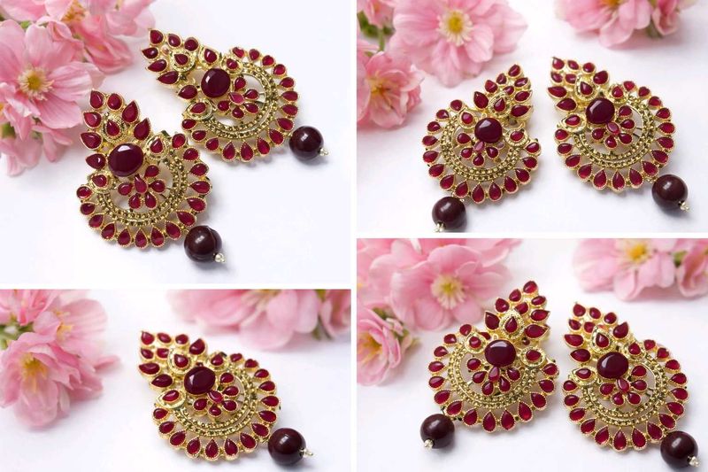 Elegant Gold &amp; Burgundy Earrings