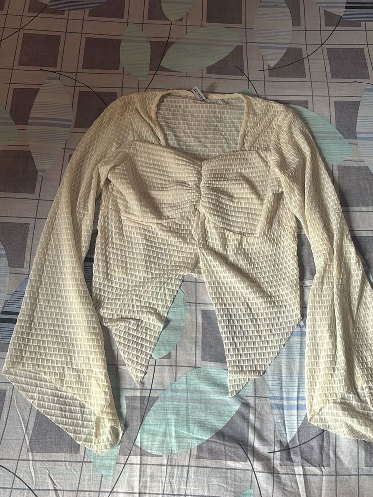 Cream Textured Crop Top