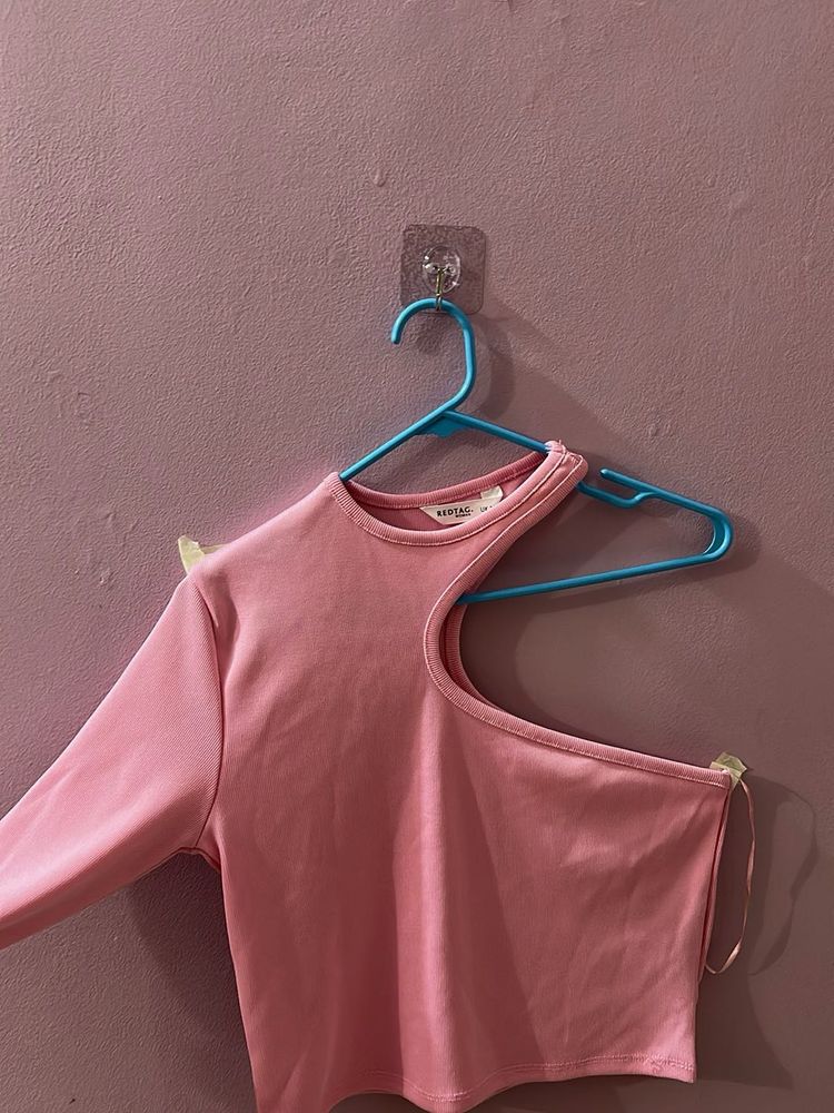 Pink One-Shoulder Long Sleeve Top