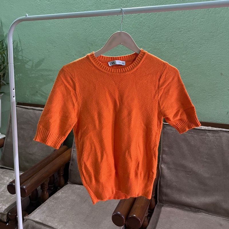 Zara Orange Knit Cropped Top
