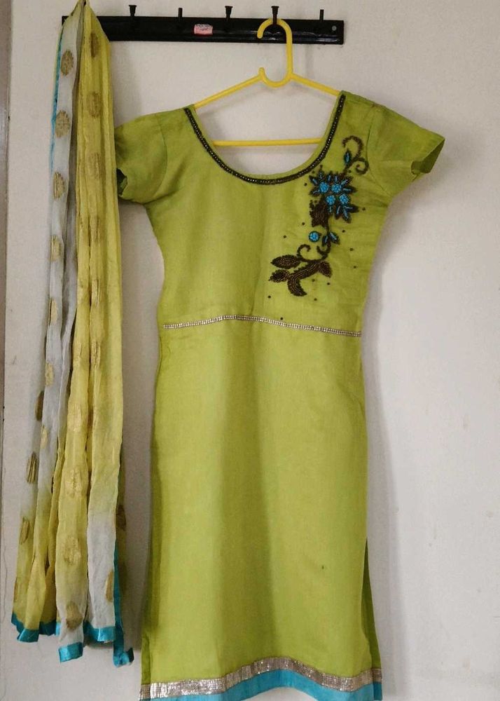 Lime Green Embroidered Kurta Set