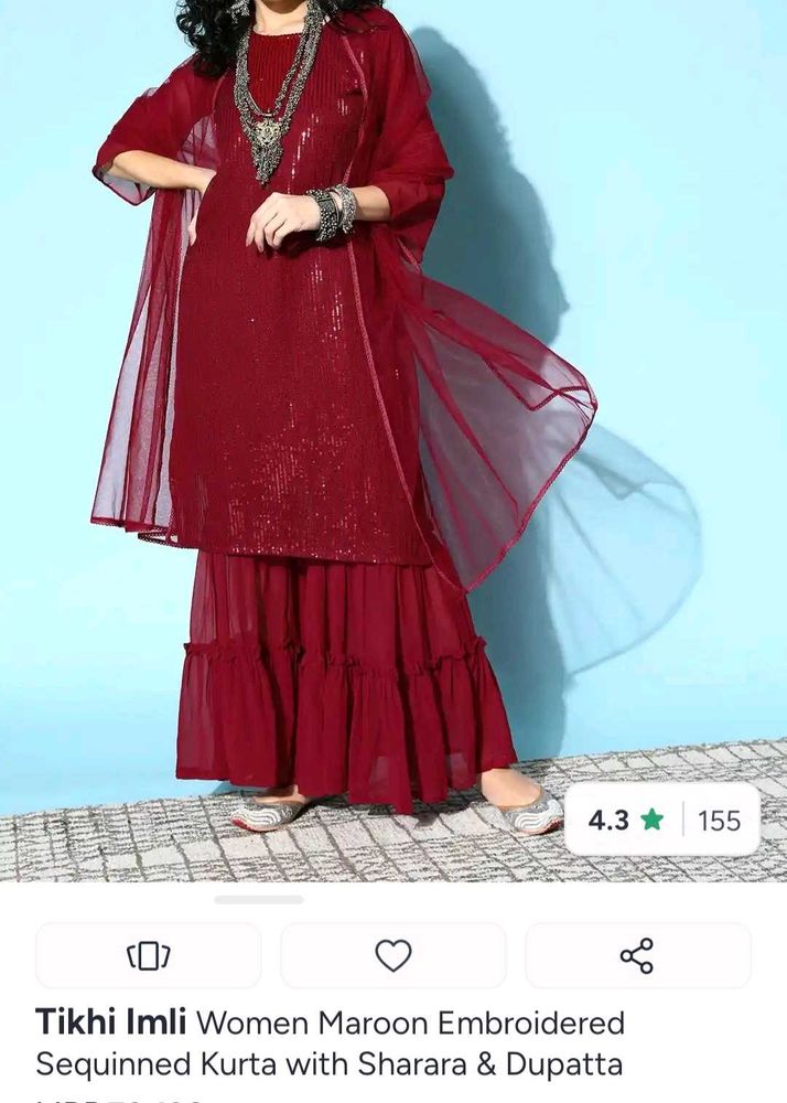 Maroon Sequinned Kurta Set with Sharara