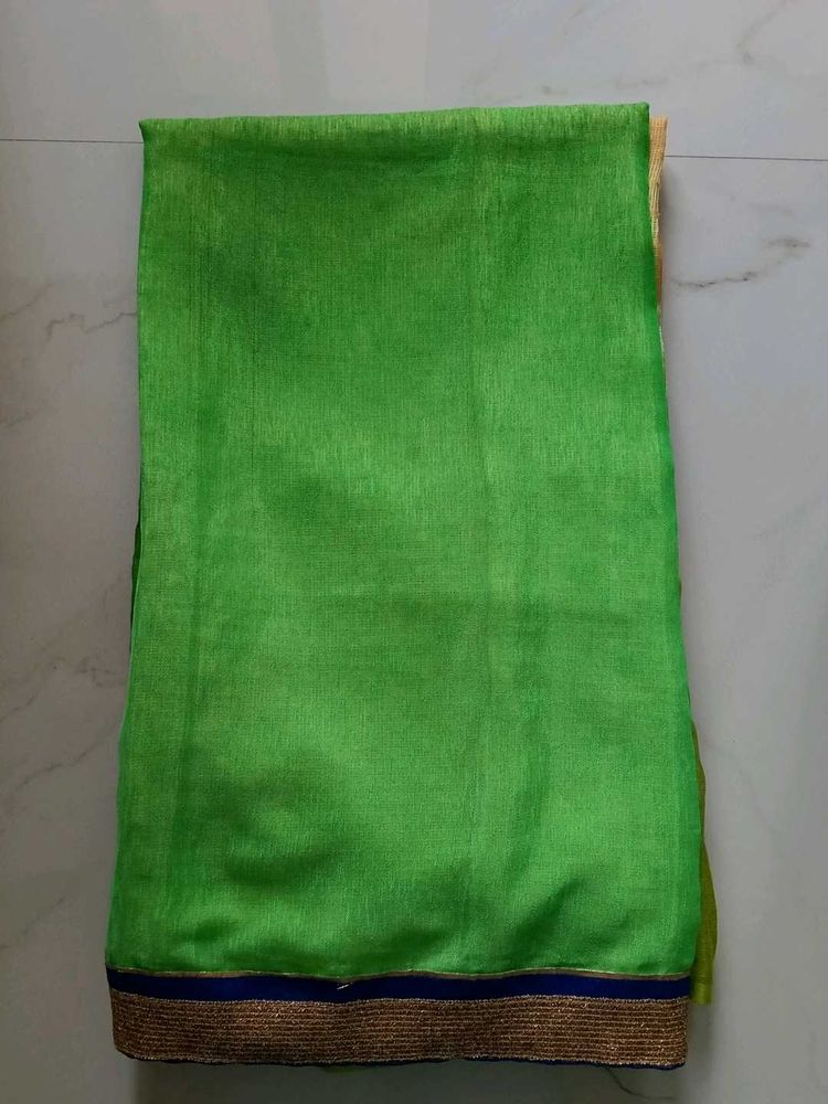 Vibrant Green Saree with Embellished Border