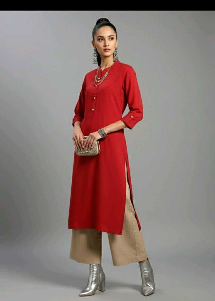 Elegant Red Kurti with 3/4 Sleeves