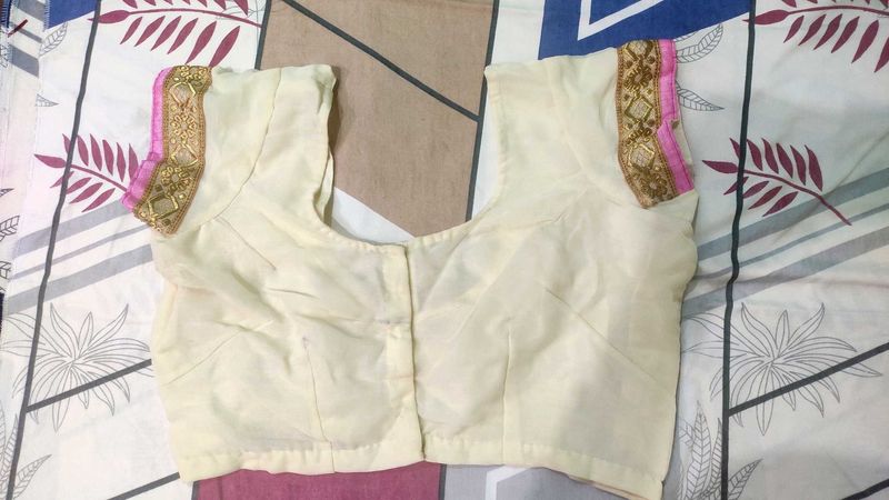 Cream Silk Blouse with Embroidered Sleeves