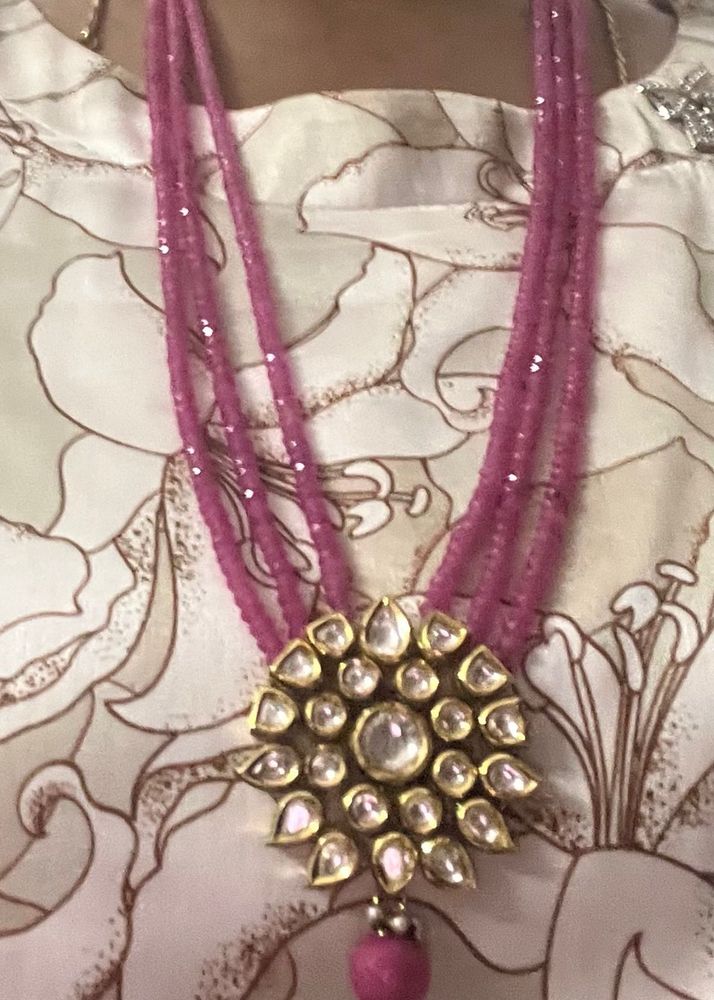 Pink Onyx stone and Kundan Necklace set