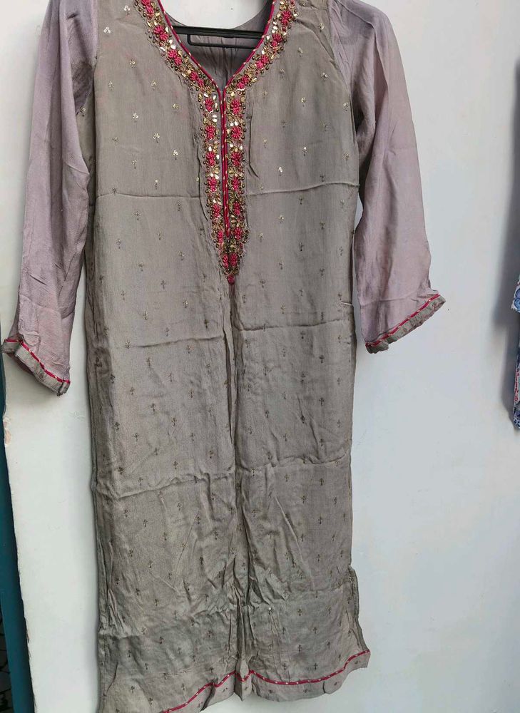 Embellished Grey Kurta