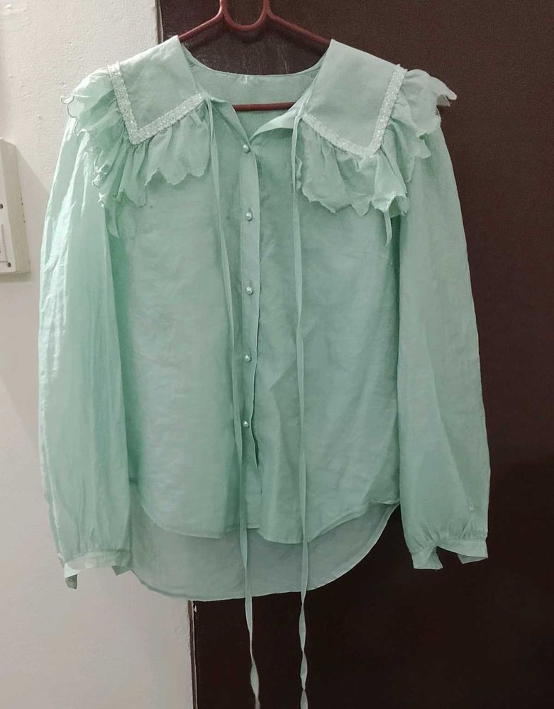 Sheer Ruffle Collar Blouse