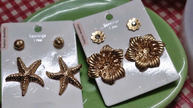 Gold Tone Stud Earring Set